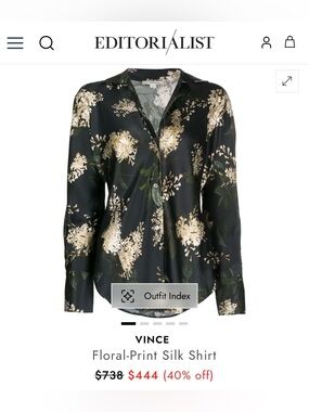 🤍🕊️VINCE 100% Silk Floral Button-Up Blouse-Black Pearl Buttons XS-worn once!🕊️🤍